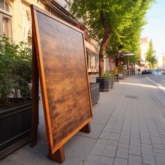 Chalkboard on the street. AI generative image.