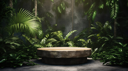 Wooden Podium in Tropical Forest
