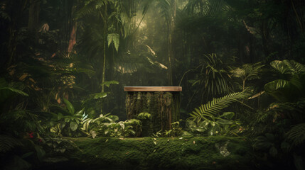 Wooden Podium in Tropical Forest