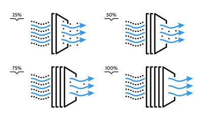 Air purifier. Air filter line icon. Solid Particle Filter, dust cleaner, 25, 100, 50, 75 percentage,illustration vector