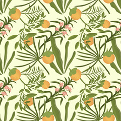 Fototapeta na wymiar Summer pattern with tropical plant and exotic fruit seamless pattern. 