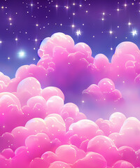 Ethereal background of formations of pink clouds and twinkling stars. generative AI