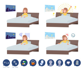 眠れない原因とカジュアルファッション女性のセット