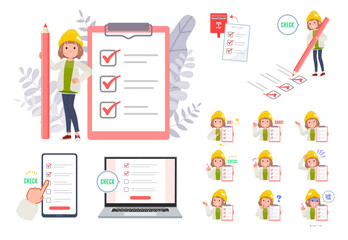 チェックマークをつけるカジュアルファッション女性のセット