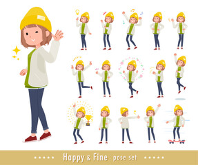 元気なポーズをしているカジュアルファッション女性のセット