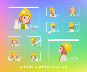 オンラインでコミュニケーションをとっているカジュアルファッション女性のセット