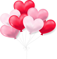Fototapeta na wymiar Red and pink heart balloons on a white background. Png clipart isolated on transparent background