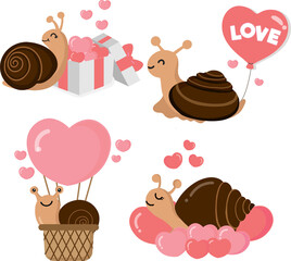 Valentine's day collection with cute snail and love elements.  Png clipart isolated on transparent background