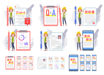 様々な書類とカジュアルファッション女性のセット