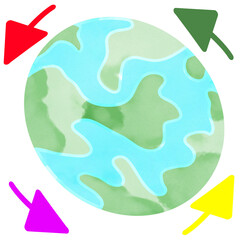 Arrow orbit around the world.Creative with illustration in flat design,watercolor.