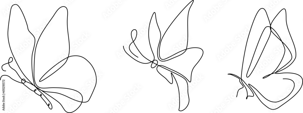 Wall mural butterfly continuous line set illustration