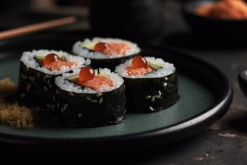 Sushi, rolls with salmon, red fish, generative AI