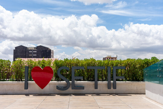 I love Setif sign in Park Mall Setif. Famous landmark. Setif, Algeria	