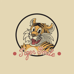 smiling tiger head retro cartoon emblem