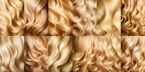 Hair set woman color coloring, curly hair care, styling and hairstyle blonde and golden color,...