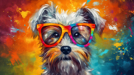 Dog with a colorful glasses