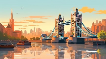 Background London. Engaging banner design featuring iconic landmarks of London in a captivating illustration. Generative AI. - obrazy, fototapety, plakaty