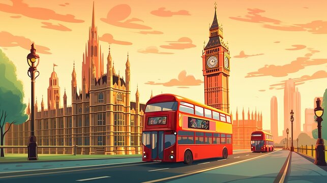 Background London. Striking illustration of Big Ben against the backdrop of London, adding a touch of elegance to any artwork. Generative AI.
