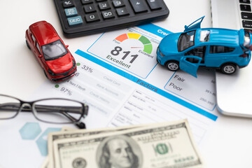 Credit report with score on a desk