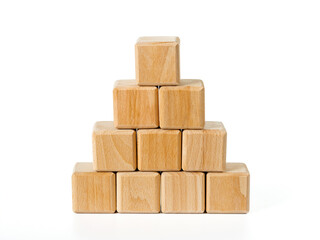 Stacking wood blocks as pyramid as business growth concept