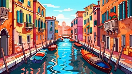 Fototapeta na wymiar Abstract background Venetian canals. A banner design that show enchanting world of Venetian canals through a captivating illustration against an abstract background. Generative AI.