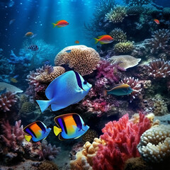 Naklejka na ściany i meble Sea underwater fish