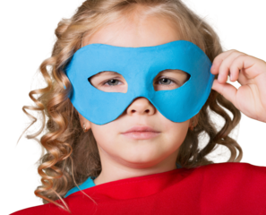 Little child Superhero. In mask and cloak