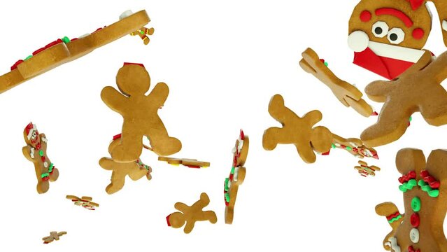 Christmas ginger bread flying with slow motion, Green Screen Chromakey