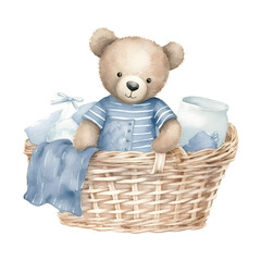Watercolor Teddy Bear Boy Blue Color Clipart Element Printable Commercial Use