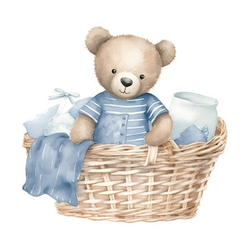 recommend clip art: Watercolor Teddy Bear Boy Blue Color Clipart Element Printable Commercial Use