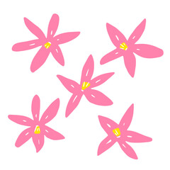 Fototapeta na wymiar Vector abstract flower. Color blossom isolated on white background. Hand-drawn daisy. Cartoon pink petals Plant. Fresh bouquet sign. Symbol of summer, spring, nature floret. Cute floral illustration