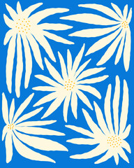 Fototapeta na wymiar Vibrant floral postcard in retro hippie style. An aesthetic postcard in the style of Matisse. Organic floral card in a fashionable naive style