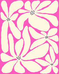 Vibrant floral postcard in retro hippie style. An aesthetic postcard in the style of Matisse. Organic floral card in a fashionable naive style