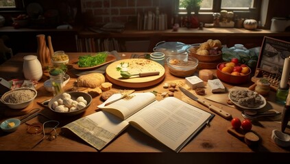 Culinary collaboration: Recipe books, hands on study table