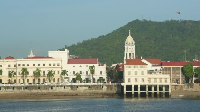 View of Casco viejo, the old town of Panama City, Panama, Central America - stock video