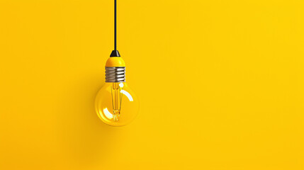light bulb on yellow background - obrazy, fototapety, plakaty