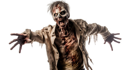 Scary zombie on transparent background PNG - obrazy, fototapety, plakaty
