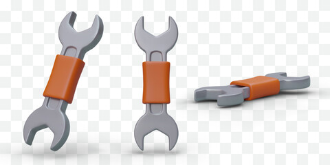 Realistic wrench in different positions. Repair tool concept. Colored product of instrument for poster or online store. Colorful vector illustration in gray colors