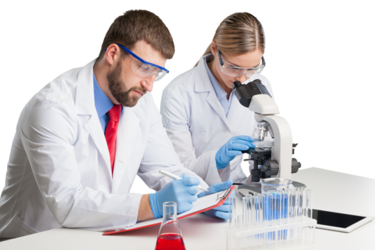 Young biology scientists making test or research in clinical laboratory