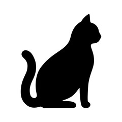 Cat sit black silhouette, domestic pet. Profile cat for print, card, sticker. Vector