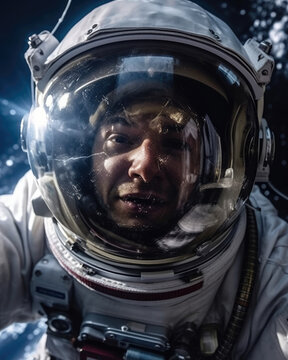 Close up of an Astronaut in awe with reflection on visor 