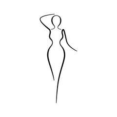 Woman body sketch, line art icon. Female pose outline silhouette, model, figure. Abstract sign of girl for wellness center, sport, dance, beauty salon, spa. Vector