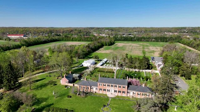 Aerial historic Chatham Manor Fredericksburg Virginia 3. Plantation with over 100 slaves as labor. Fredericksburg Spotsylvania National Military Park. Civil War battlefield HQ  for Union Army.