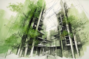 Architectural Illustration Climate Green Sustainable Sketch Eco Friendly Generative AI