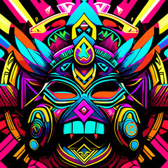 Colorful tribal mask with a lot of geometric elements. Vector illustration.