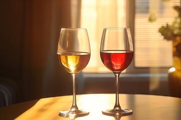 two glasses of red wine on the table