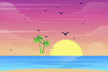 Fototapeta na wymiar Gradient tropical summer background with palm trees and beach
