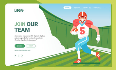 American football minimalist banner web illustration mobile landing page GUI UI player runs with ball