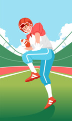 American football player stance preparing to throw the ball on the field