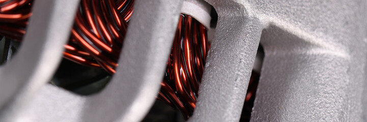 Electric motor stator closeup. Copper winding motor concept